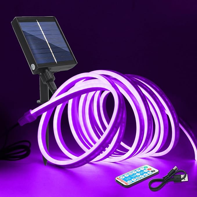 KISUFU 12V COB Led Strip Lights with 1.2W USB Controller Support Solar Panel, IP68 Waterproof Flexible 320 LEDs/m LED Tape Lights for Courtyard Garden Eaves Decoration Outdoor Party Decoration.