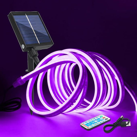 KISUFU 12V COB Led Strip Lights with 1.2W USB Controller Support Solar Panel, IP68 Waterproof Flexible 320 LEDs/m LED Tape Lights for Courtyard Garden Eaves Decoration Outdoor Party Decoration.