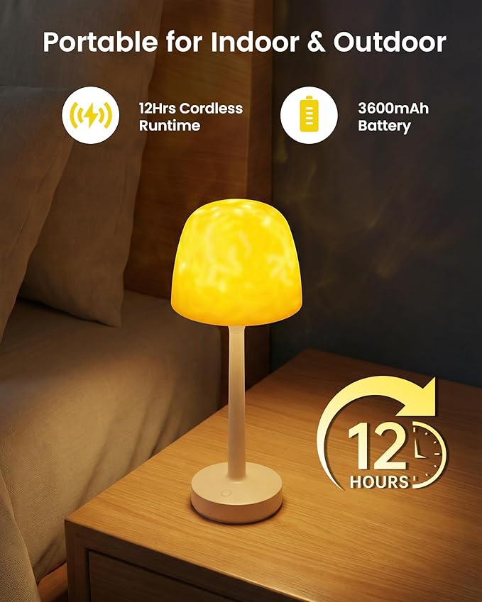 Waterproof Shower Lamp with Ocean Wave Projector for Bathroom, Cordless Rechargeable Bath Light with 16 Color Changing,Table Lamp with Soft 360˚Glow for Bathtub, Night Shower & Relaxing Dating