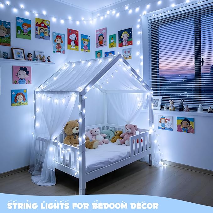 JMEXSUSS 4 Pack 50 LED White String Lights, Each 16.5Ft Battery Outdoor Lights with Timer Waterproof, 8 Modes White Light for Bedroom Wedding Christmas Garden Decor