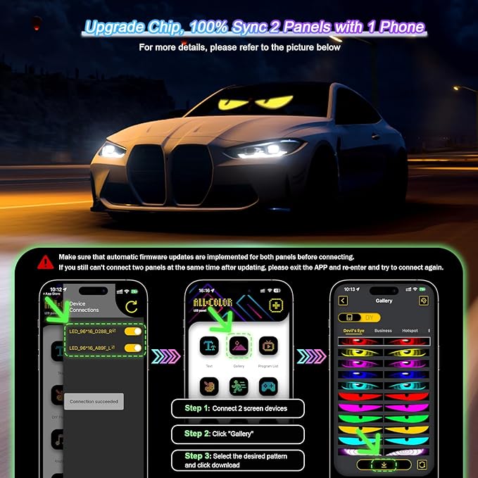 LED Devil Eye Lights for Windshield 15"x4" [Advanced Chip, 100% Synced Dual Screen] Dynamic Flexible Programmable Custom LED Eyes Display for Car Motorcycle Window with Remote & APP Control