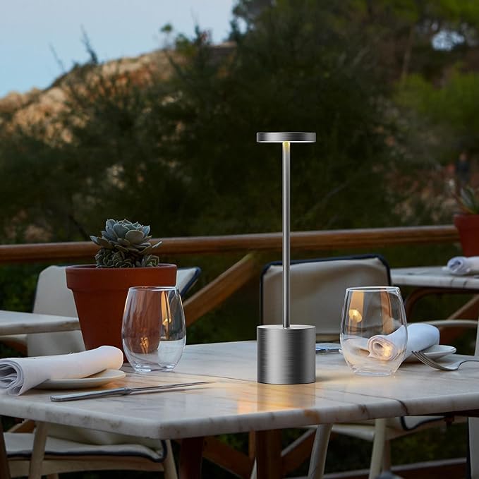 SAKRINGT Cordless Table Lamps Rechargeable,6000mAh Portable Battery Operated LED Table Light for Restaurant Outdoor 2 Pack Grey