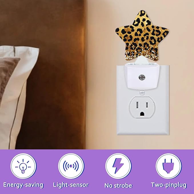 Energy Efficient Nightlights Plug in Wall, Leopard Prink Night Light for Kids Bedroom Decorative, Gold Glitter Dusk-to-Dawn Sensor Sleep Friendly Lamp for Nursery Bathroom Basement