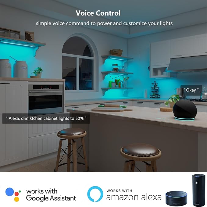 LAMPAOUS LED Under Counter Lights Fixtures for Kitchen,Smart Cabinet Lighting Strips Plug in Compatible with Alexa,Google Assistant,App,RGB Color Changing & White Dimmable,12Inch Linkable,Bright,3pcs