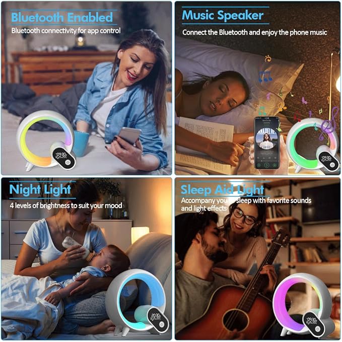 Wake Up Light, Smart Sunrise Alarm Clock for Kids Baby Sound Machine with 15 Soothing Sounds Bluetooth Speaker Night Light with Snooze,Timer, App, Remote Control Bedside Lamp for Bedroom Gifts