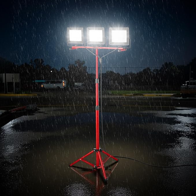 VEVOR LED Work Light with Stand, 21000 Lumens, Three-Head Portable Camping Light with Individual Switch, Tripod Stand, 10.83 ft Power Cord, for Indoor Outdoor Job Site Construction, IP65 Waterproof