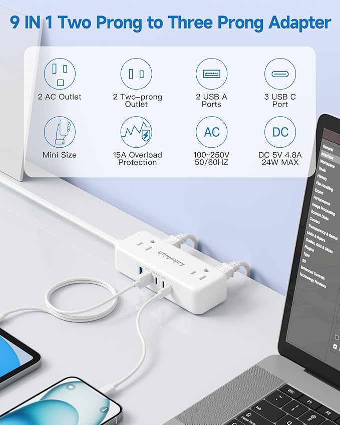 US to Japan Adapter, 1875W 2 Prong Extension Cord 5 FT with 180 Rotating Flat Plug, Type A Travel Adaptor for USA to Japanese Tokyo Canada Mexico Philippines Peru China Colombia