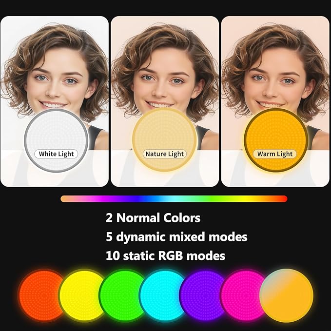 Desk Ring Light with Stand,55W Dimmable Full Screen Ring Light,with Rotating Storage Box,Pen Holder Stand,Phone Holder&Controller (Black-RGB, 10.5)