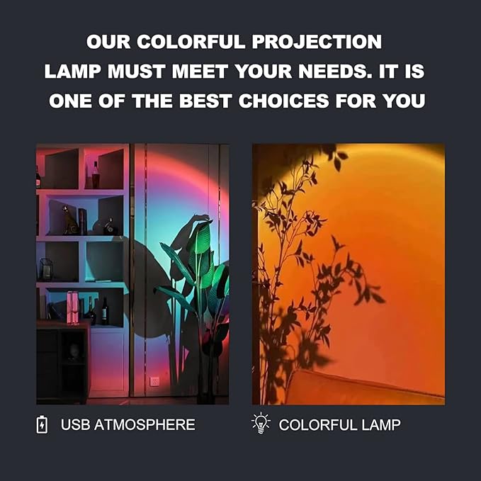 Uonlytech USB Rainbow Projection Lamp Rotatable Small Atmosphere Light for Indoor Room Ambiance Creative Decorative Lighting