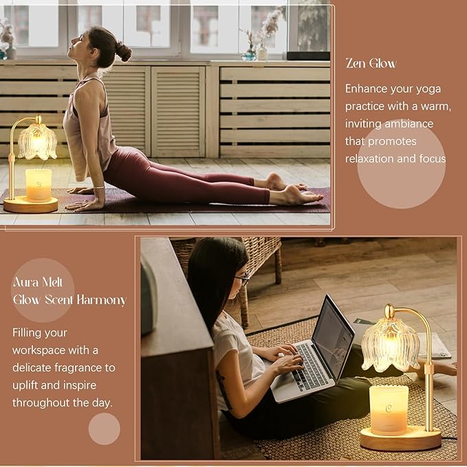 Adjustable Flower Candle Warmer Lamp with Timer, Lotus Tulip Glass Warmer Light for Jar Candles, Electric Wax Warming Melter, Gifts for Women Mom, Vintage Bedroom Decor (Transparent)