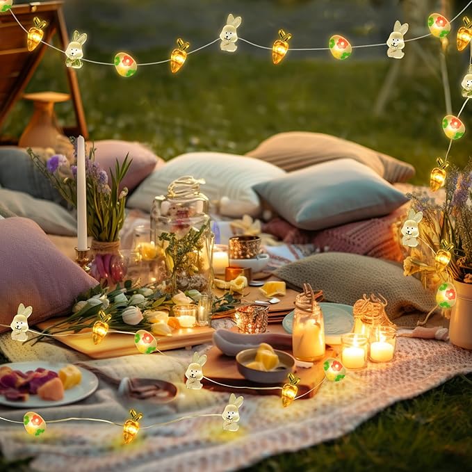 Coquimbo Easter Spring Decorations String Lights, 10FT 30 LED Spring Decor Fairy Lights Battery Operated Easter Egg Bunny Ornaments for Home Bedroom Party Spring Themed Easter Basket Stuffers for Kids
