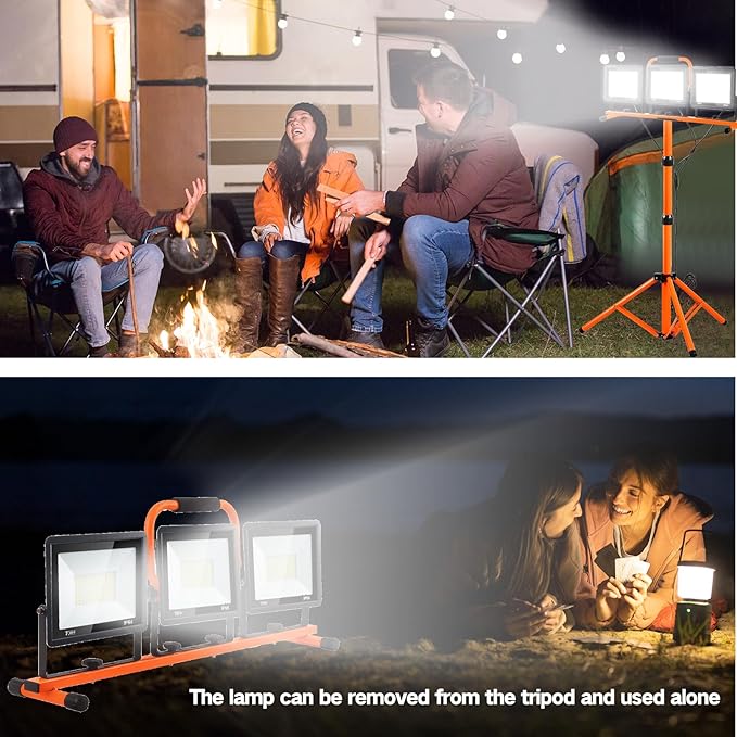 21000 Lumen Work Lights with Stand, 3 Adjustable Head LED Work Light, with Adjustable and Foldable Tripod Stand, Waterproof Lamp with Individual Switch with 6500 Kelvin Color Temperature