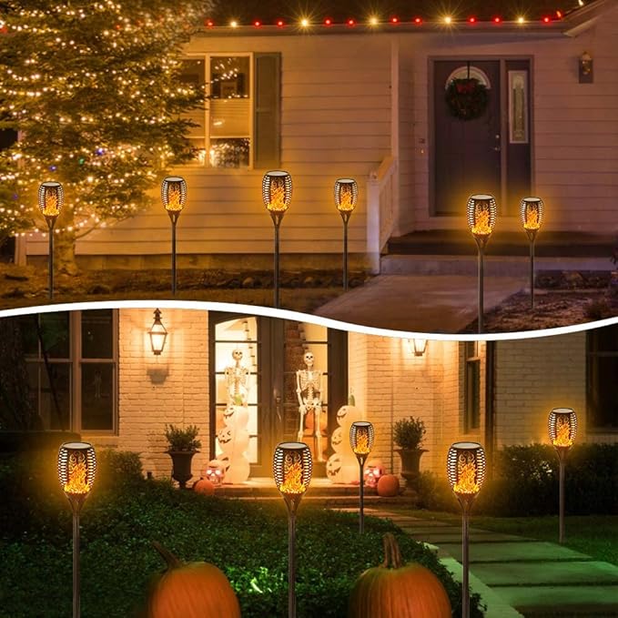EOYIZW Solar Lights Outdoor 4 Pack, 99 LEDs Solar Torch Light with Flickering Flame- IP65 Waterproof Solar Garden Lights, Solar Powered Outdoor Lights for Porch Yard Patio Halloween Decorations