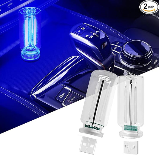 USB Light Touch Dimmable Retro USB Led Lights for Car,Mini USB Light Bulb Ambient Lighting for Car Bedroom Party Christmas Hallway Camping,Blue 2Pack