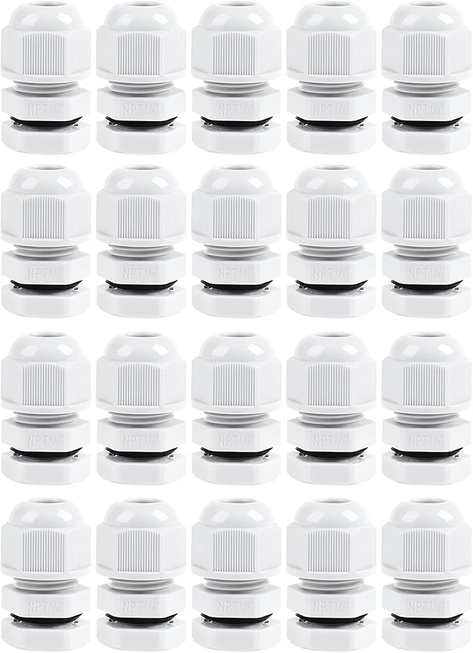 XHF 20 Pcs 1/4 Inch IP68 Strain Relief Nylon Cord Grip NPT Cable Glands Adjustable UL Listed and RoHS Compliant (Grey)