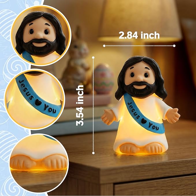 Jesus Night Light,Resin Jesus Sculpture Lamps,Religious Statue Lamp, Easter Table Lamp for Bedroom Desktop Holiday Decoration,Easter and Baptism Gifts