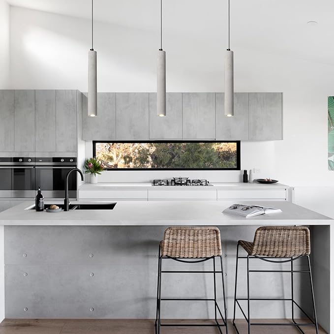 Concrete Linear Pendant Light,Modern Industrial Hanging Cement Pendant Lighting Fixture for Kitchen Island Dinning Room Bedroom Bedside Table Small Pendant Lights(1-Pack)