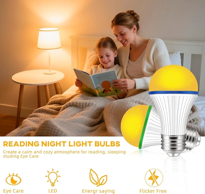 KINUR A15 3W Low Watt Amber Lights - Warm Light Bulbs for Sleep and Baby Nursery - 25W Equivalent - E26 Medium Base -4 Pack