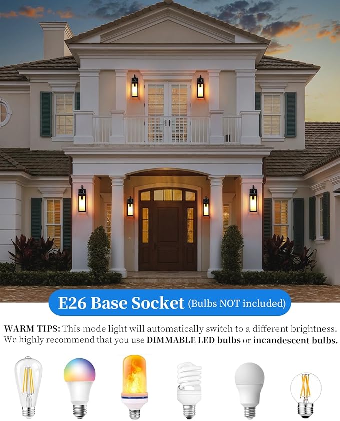 17'' Motion Sensor Outdoor Lights Wall Mount, Dusk to Dawn Exterior Light Fixture, Waterproof Anti-Rust Porch Light Outside Wall Lights for House, Black Wall Sconce Lanterns with Clear Glass, 2 Pack