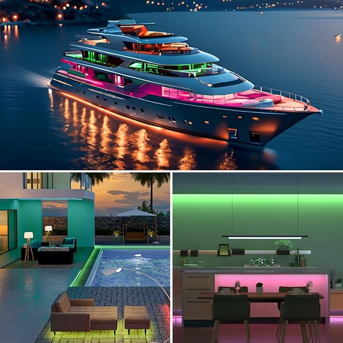 BTF-LIGHTING IP68 Waterproof Outdoor WS2815(Upgraded WS2812B) RGB LED Strip Individually Addressable 5050SMD Dual Signal DC12V 16.4ft 300Pixel Can Work Outdoor White PCB(No Adapter or Controller)