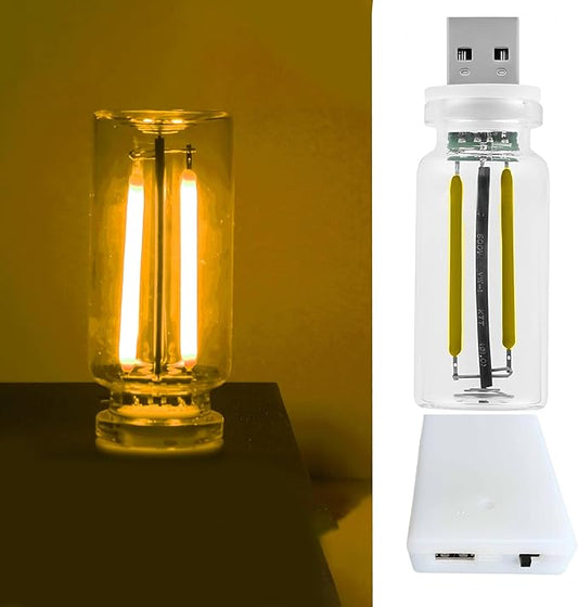 Touch Control Portable Retro Car Bulb, Battery & USB Plug in Interior Mood Lamp, No Pole Dimmable Indoor Decorative Mini Neon Night Lights for Bedroom, Camping, Holiday, Vehicle, SUV (Yellow, 1Pack)