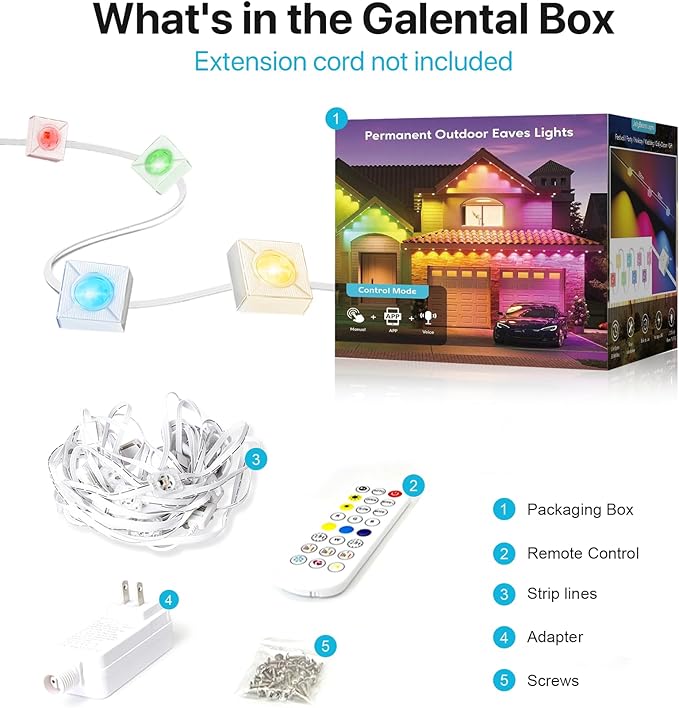Permanent Outdoor Lights,50FT RGB+IC LED Lights with Smart APP & Remote Control, 72 Scene Modes, Waterproof IP65 for Holiday,Christmas,Yard Decorations(Extension Cord Not Included)