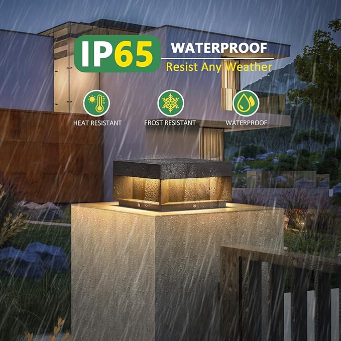 Outdoor Modern Post Light,7.87" Square Column Lamp LED Fence Deck Post Caps Lights Waterproof 3000K Luxry Pillar Lighting Outside High Voltage Wired for Flat Surface Patio Garden Decoration