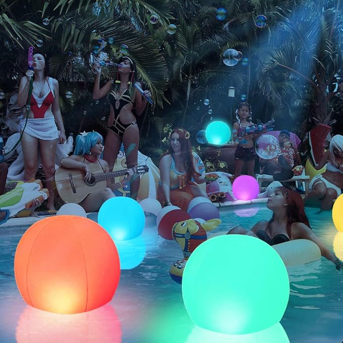 GEEDIAR Floating Pool Lights 2pcs,14" Inflatable Solar Powered Pool Light with Remote,IP68 Waterproof Swimming LED Mood Lights with 16 Color Changing Outdoor Decorations Light for Garden and Pond