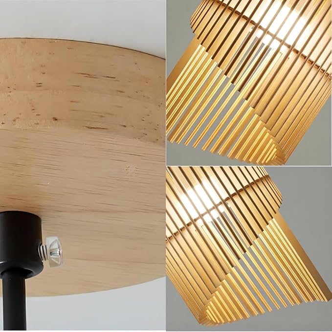 LIGHTLAND 7.9 Inch Wabi-sabi Style Pendant Light, Wooden Hanging Lamp, Vintage Japanese Style Hanging Light, Pendant Lamp for Bedroom, Dining Room, Bar (Pack of 1)
