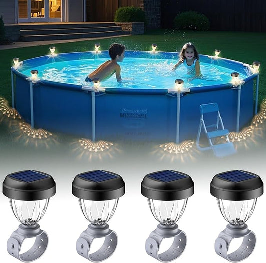 Solar Pool Lights for Above Ground Pools, LED Energy Saving Warm White Light, Waterproof for Frame Swimming Pools Night Accessories(4 Pcs)