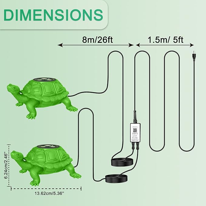Pond Light LED Underwater with 12V Transformer, 6W Turtle Pond Lights with APP, IP68 Waterproof Fountain Lights with Long Cables for Ponds Fountain Waterfall Yard Water Feature, 2 SpotLights