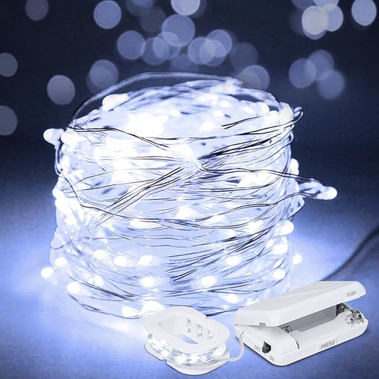 Aogist 2-Pack 16FT Fairy Lights with Spool,Ultra-Bright 50 LEDs Battery Operated Copper Wire String Light for Bedroom Christmas Wedding Centerpiece Parties Decoration,White