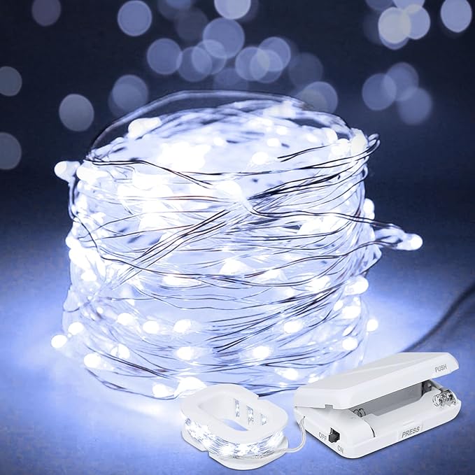 Aogist 4-Pack 16FT Fairy Lights with Spool,Ultra-Bright 50 LEDs Battery Operated Copper Wire String Light for Bedroom Christmas Wedding Centerpiece Parties Decoration,White