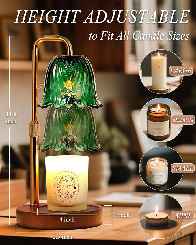 Flower Candle Warmer Lamp with Timer Dimmable, Candle Warming Lamp Height Adjustable, Birthday Gifts for Women, Candles Warmer Light for Jar Candles, Stylish Decorations