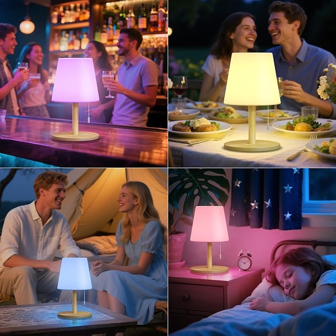uuffoo Shower Lamp Waterproof Warm White & RGB Shower Light Dimmable LED Rechargeable Table Lamp Cordless Outdoor Lamps Portable for Indoor Outdoor Bathroom Home Patio H9.8in D6.3in (Bamboo)
