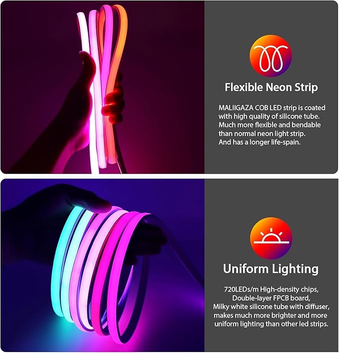 Addressable COB LED Strip, IP68 Waterproof 12V 3.28ft WS2811 RGB-IC Dream Rainbow Color White PCB LED Tape 720LEDs/m with Silicone Tube for Outdoor Decor Lighting (Without Controller and Power Supply)