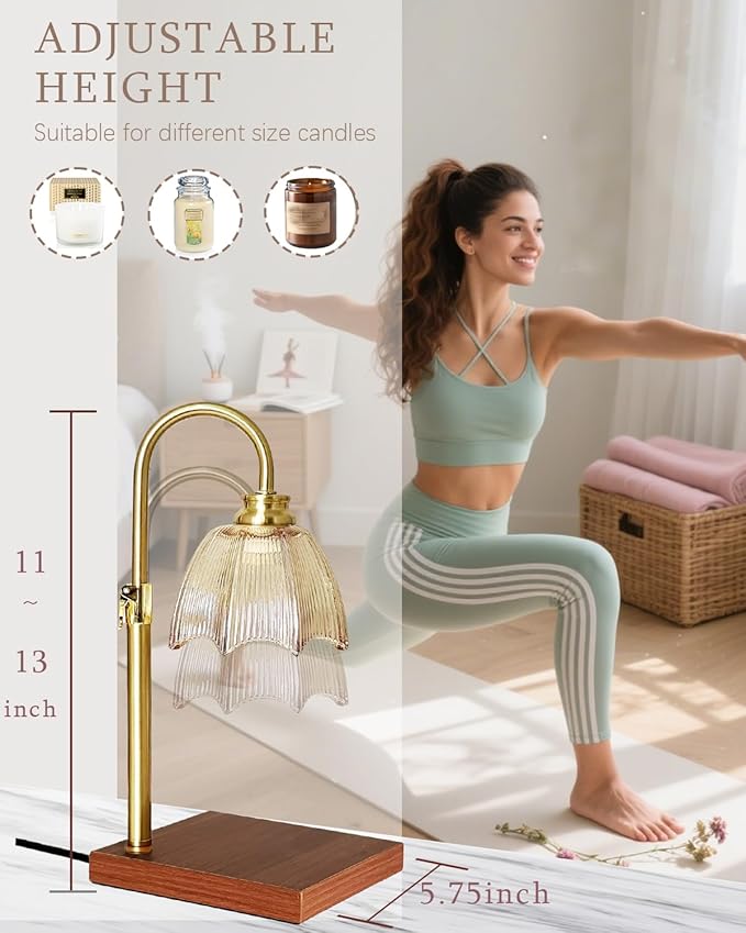 Adjustable Candle Warmer Lamp Dimmable with Timer Vintage Glass Design, Aesthetic Candle Warmer for Large Candles Gifts for Women, Mom,Friend Sister Home/Office Decor (Amber)