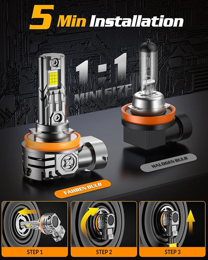 FAHREN H11 9005 LED Bulbs Combo, 80000LM 900% Ultra Brightness, 6500K White H9/H8 Hb3 LED Bulb, 10-Year Lifespan with Cooling Fan, 1:1 Halogen Size, Non-Polarity Plug and Play, Pack of 4