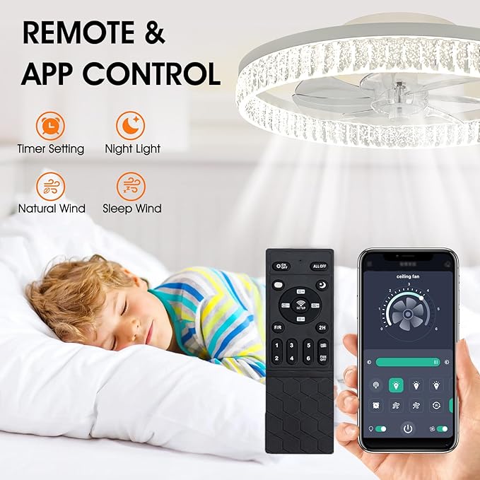 Ceiling Fans with Lights, 20'' Ceiling Fans with Lights and Remote, Low Profile Ceiling Fan with Light, 3 CCT & Dimmable, 6 Fan Speed, Remote&App Control Ceiling Fan for Bedroom, Living Room, Kitchen