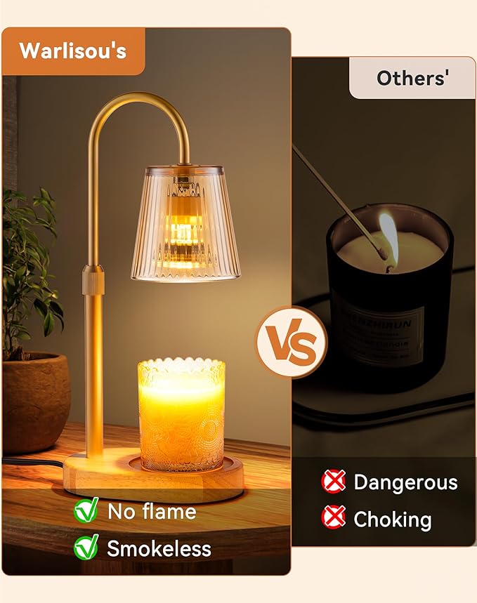 Adjustable Candle Warmer Lamp with Timer - Electric Light Wax Warming Dimmable Flameless Top Melter Heater Melting Heating Height Small Jar Candles Gifts Women Mom Birthday Home Desk Modern Decor