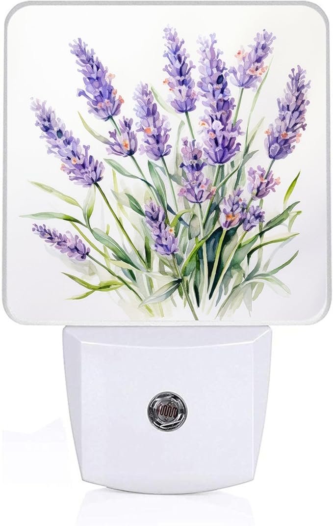 Purple Lavender Night Light,Plug-in Night Lights with Dusk-to-Dawn Sensor for Bedroom,Bathroom and Living Room Sleep Friendly lamp 0.5w