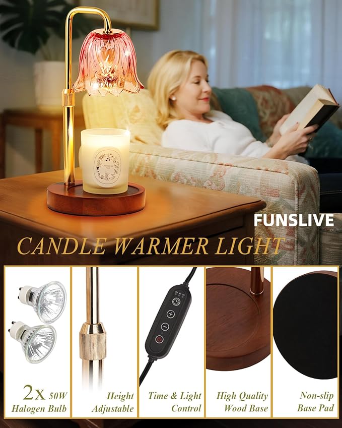 Flower Candle Warmer Lamp with Timer Dimmable,Candle Warming Lamp Height Adjustable,Candles Warmer Light for Jar Candles,Valentines Gifts for Her, Women, House Warming Gifts New Home Decor