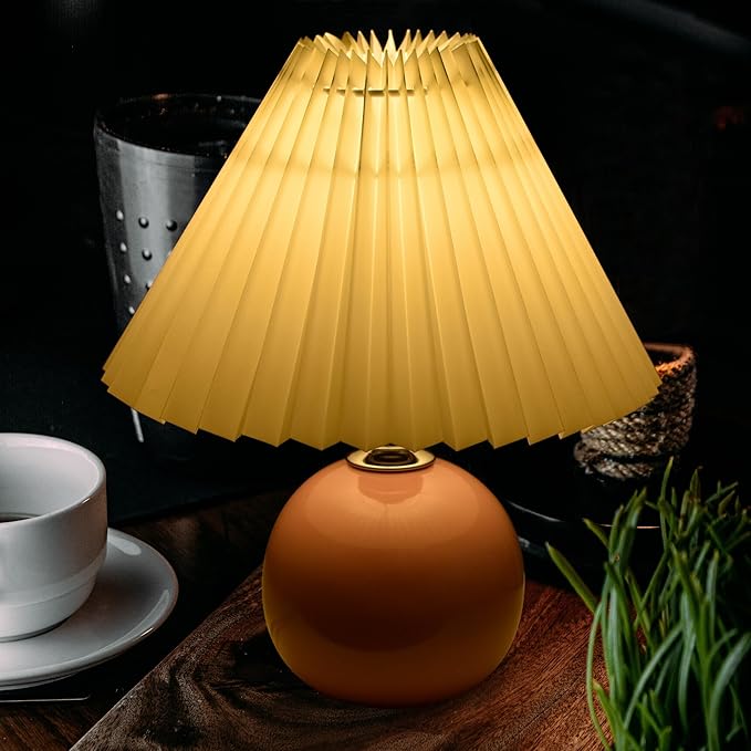 Korean Pleated Table Lamp Ins DIY Ceramic Table Lamps for Living Room Home Deco Cute Lamp with Tricolor Led Bulb Beside Lamp…