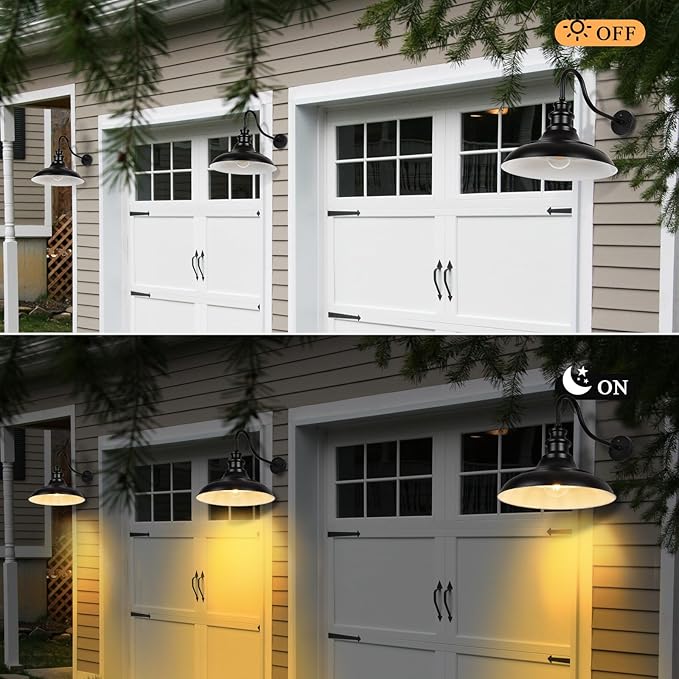 Exterior Farmhouse Gooseneck Barn Light,3PCS Dusk to Dawn Outdoor Lighting, 16 Inch Vintage Outside Garage Lights Fixtures for Patio Frontdoor Entryway Doorway, Matte Black