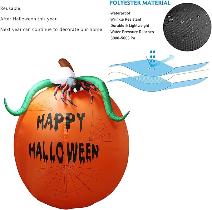 6Ft Pumpkin Lighted Halloween Inflatable Pumpkin Spider LED Lights Decor Outdoor Indoor Holiday Decorations, Blow up Lighted Yard Decor, Giant Lawn Inflatables Home Family Outside