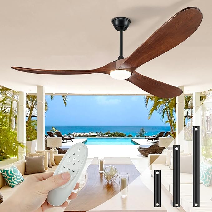 72" Outdoor Ceiling Fans with Lights and Remote Control, Large Ceiling Fan with Lights High CFM Quiet 3 Blades Propeller Wood Ceiling Fan, Outdoor Fan for Patio Porch Gazebo,Deep Walnut