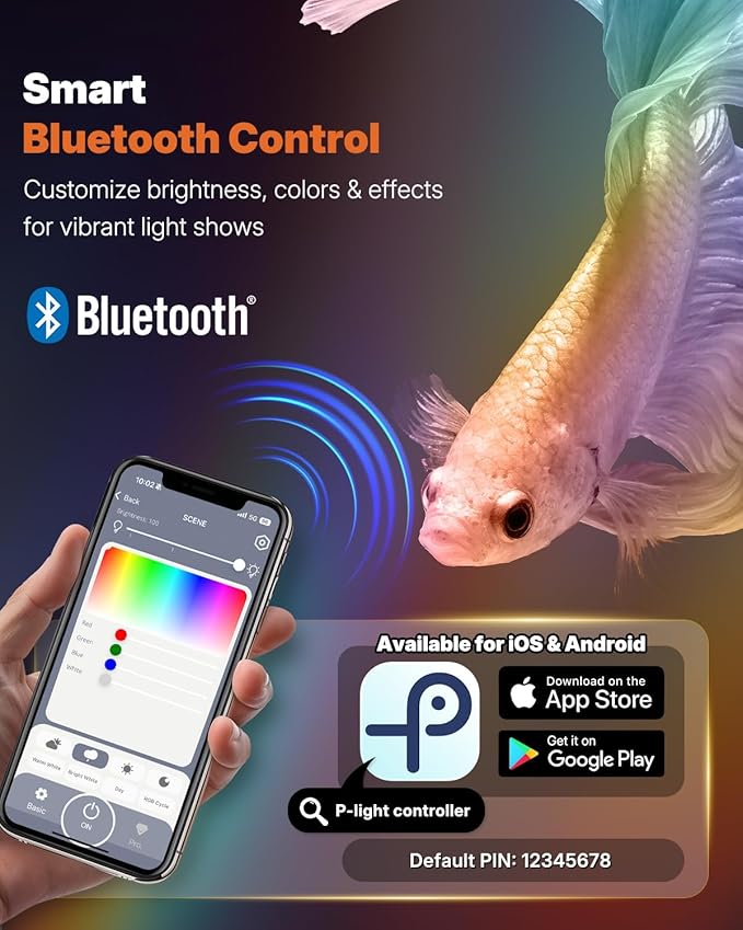 Pawfly Aquarium Light for Plants, 24 W Bluetooth Fish Tank Light, Full Spectrum Aquarium Lights for 30"-36" Fish Tanks, Extendable 24/7 LED Lights with Timer Modes & Adjustable Brightness