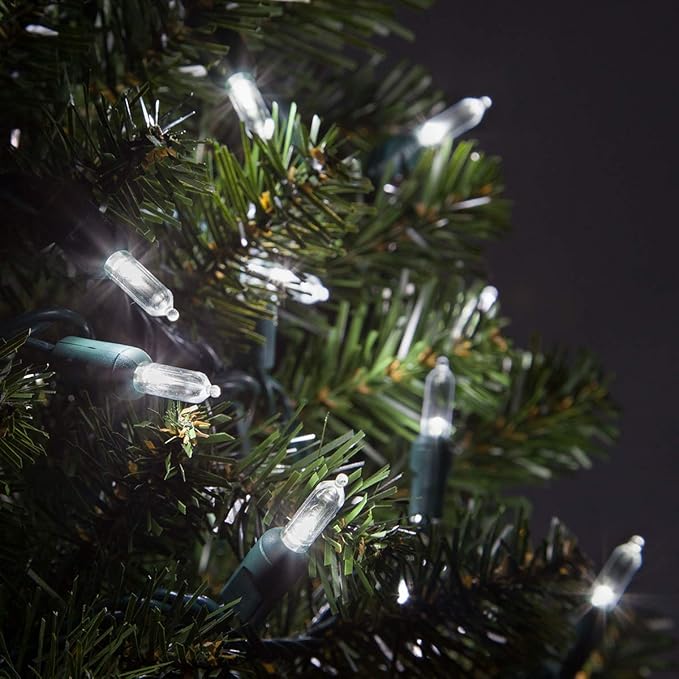 T5 Cool White LED Christmas Lights, 50 Count 25.5 ft Indoor/Outdoor Mini String on Green Wire, Commercial Grade Holiday Lighting
