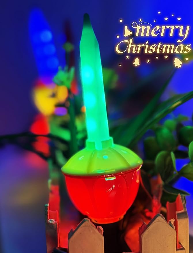 Vintage Christmas Bubble Lights, 7.5Ft Outdoor Colorful Christmas Decorations String Lights with 8 LED Twinkling Multicolor Bubble Lights for Christmas Tree Holiday Party Fireplace House Window Patio