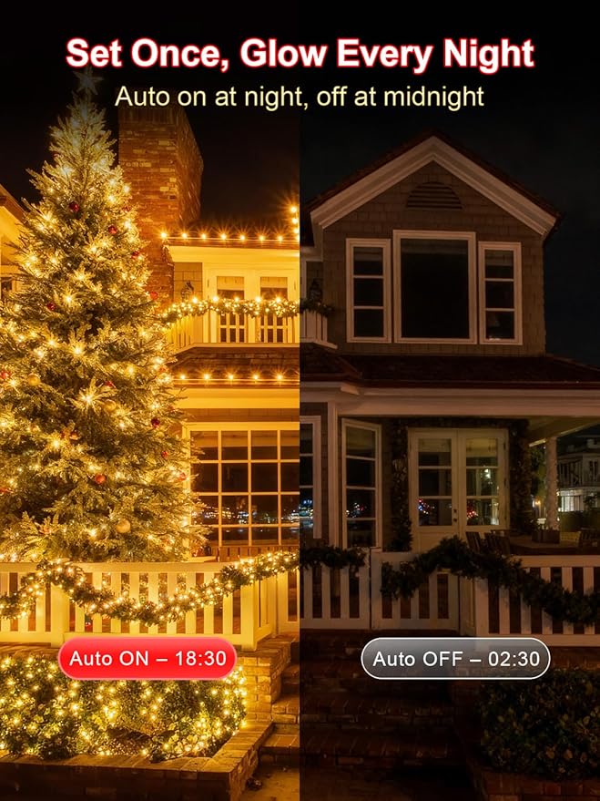 Christmas Lights with 300 LEDs, 100FT Connectable Plug in Fairy String Lights for Outdoor Tree and Indoor Décor, 8 Modes & Timer, IP65 Waterproof Lights for Yard Garden Decor (Warm White)